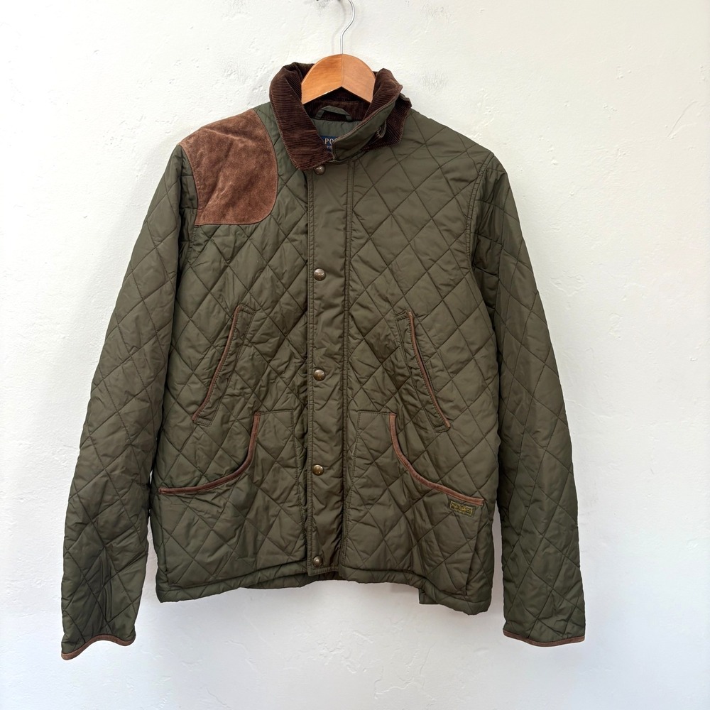 Polo Ralph Lauren Quilted Barn  Leather Trim Jacket Women Size XL Green Hunting
